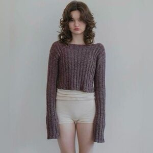 $185 BASERANGE Macau Cropped Sweater Pullover Burgundy Melange Small
